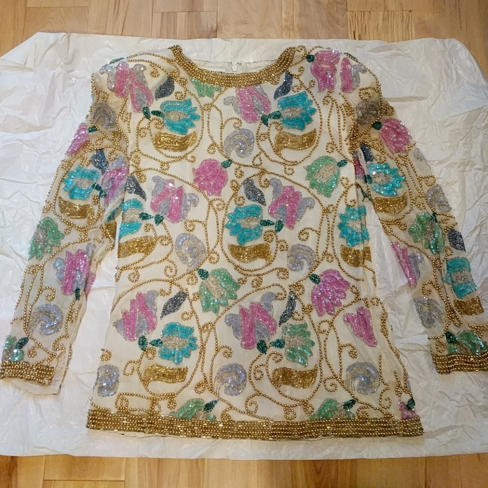 Beaded Floral Sequin Blouse